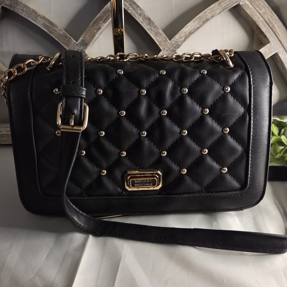 Badgley Mischka Quilted Stud Crossbody – Black & Gold Glam, Small but Bossy - Picture 2 of 13